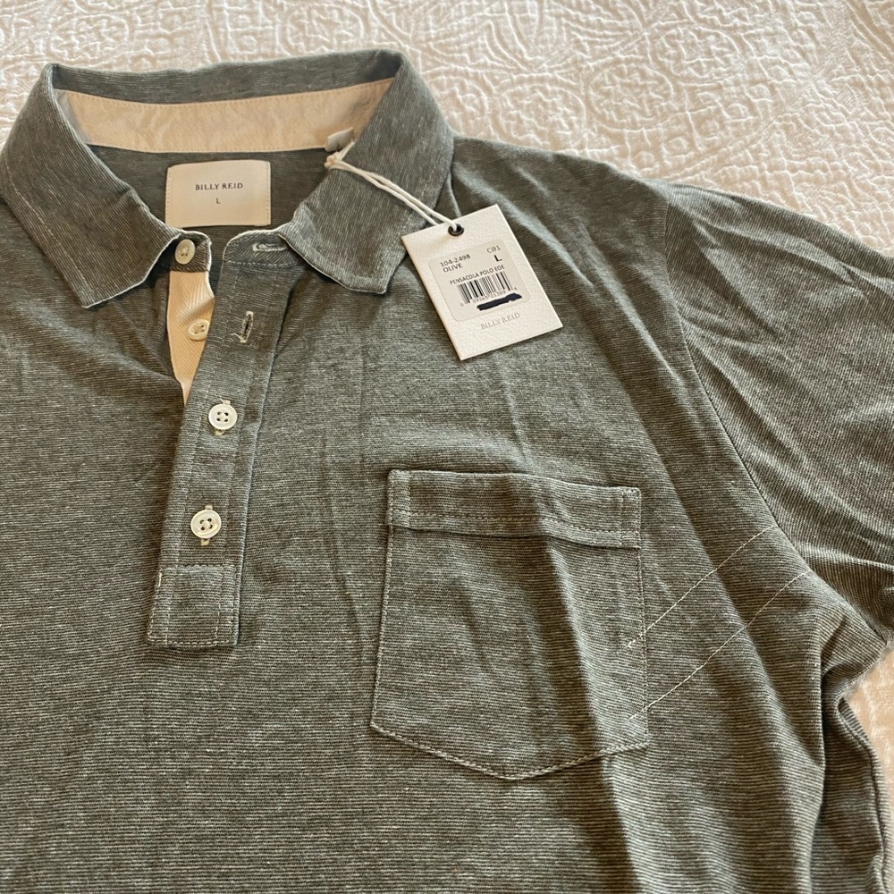Men’s Billy Reid Olive Polo with Tags Large